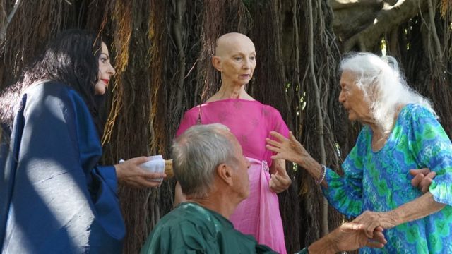 Eileen Kramer and others working on the film The God Tree