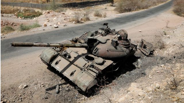 A tank damaged in fighting between Ethiopian government and Tigray forces is pictured near the town of Humera, Ethiopia, March 3, 2021
