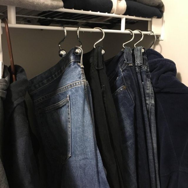 use shower curtain hooks to hang jeans hack